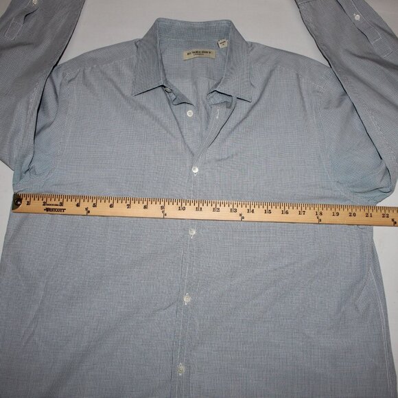 Burberry Shirt Sz 16.5 Navy Blue White Collared Button Down 100% Cotton Shirt - Picture 10 of 12